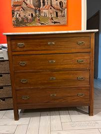 Cassettiera in legno con ripiano in marmo