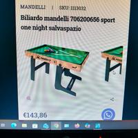 BILIARDO RICHIUDIBILE CON CUSTODIA MAI USATO NUOVO