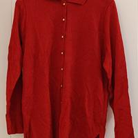 Maglia rossa donna con glitter e bottoni oro