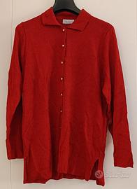 Maglia rossa donna con glitter e bottoni oro