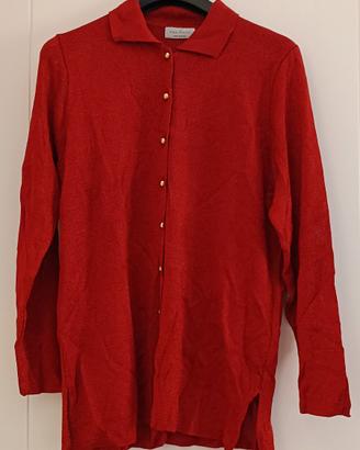 Maglia rossa donna con glitter e bottoni oro