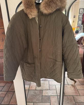 Parka verde vintage con colli in pelo