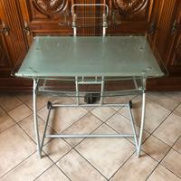 Tavolino postazione PC vetro satinato e metallo