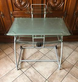 Tavolino postazione PC vetro satinato e metallo
