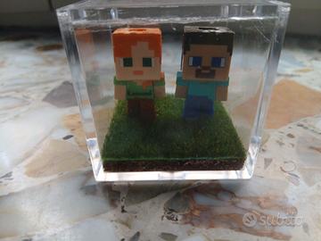 Diorama Cubo Minecraft Steve & Alex - Mini Figure 