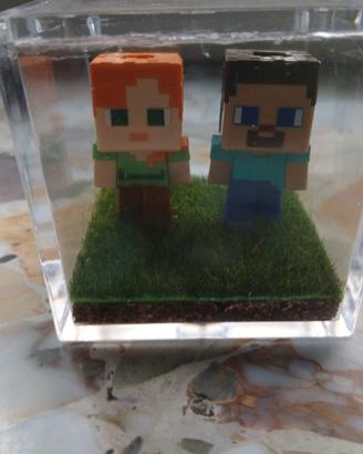 Diorama Cubo Minecraft Steve & Alex - Mini Figure 