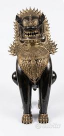 STUATUE LEONI COPPIA   SHINGA THAI BRONZO E OTTONE