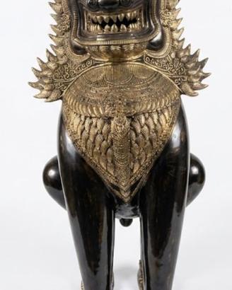 STUATUE LEONI COPPIA   SHINGA THAI BRONZO E OTTONE
