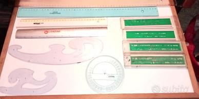 Set n. 16 righelli, normografi vintage ecc. leggi