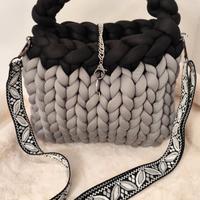 BORSA chunky bag grigio\nero in velluto