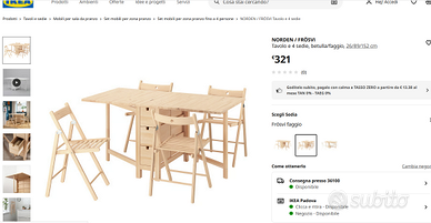 tavolo richiudibile con 4 sedie