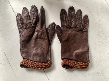 Guanti in pelle vintage da donna marrone