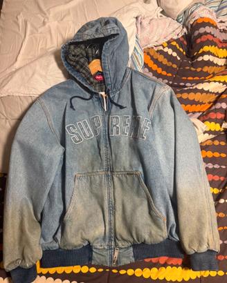 Supreme Reflective Arc Hooded Work Jacket Denim ta