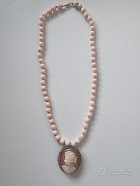 CATENA CORALLO ROSA VINTAG CON CAMMEO