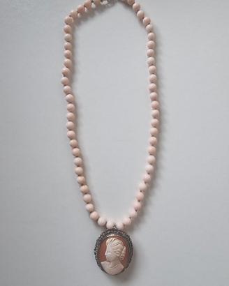 CATENA CORALLO ROSA VINTAG CON CAMMEO