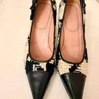 Scarpe Miu miu originali pelle e tweed avorio nero