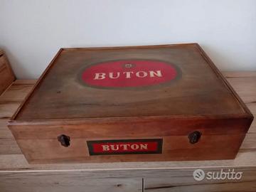 VECCHIA SCATOLA BUTON IN LEGNO ANNI 50 VINTAGE