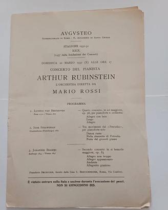 Augusteo Stagione 1931-32 ARTHUR RUBINSTEIN
