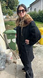 cappotto vintage con colletto in vera pelliccia