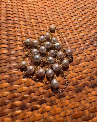 Collana Vintage in Oro Giallo 18k  e Perle Akoya