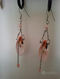 orecchini rosa a conchiglia, pendenti 