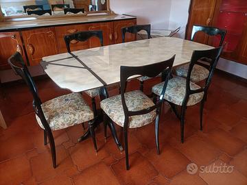 Tavolo vintage in vetro con 6 sedie