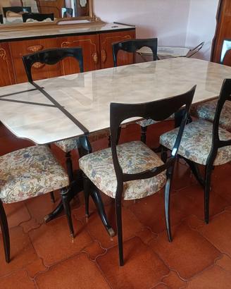 Tavolo vintage in vetro con 6 sedie
