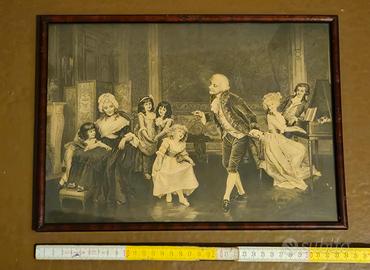 vecchia stampa quadro con scena salotto