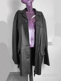 giacca oversize vera pelle nera trench