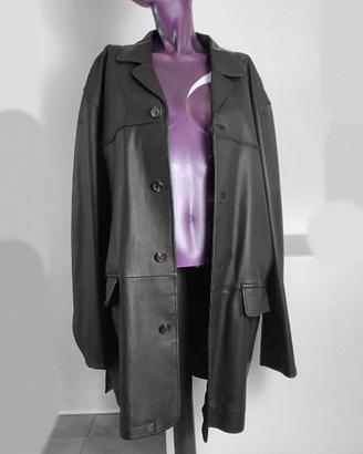 giacca oversize vera pelle nera trench