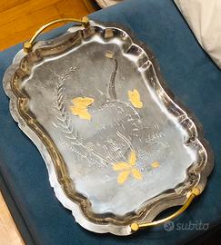 Vassoio in inox con decorazioni in oro 24kt