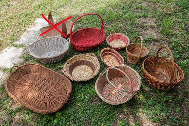 Lotto di 9 cesti di vimini varie dimensioni