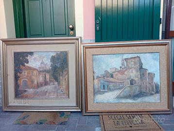 Coppia quadri olio grande formato 107cm vintage