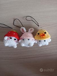 Set 3 pz ciondoli da cellulare portachiavi