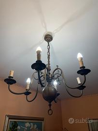 Lampadario vintage in ottone a 6 bracci