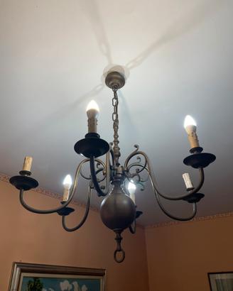 Lampadario vintage in ottone a 6 bracci