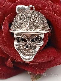 ciondolo teschio argento 925 zirconi punk bikers 