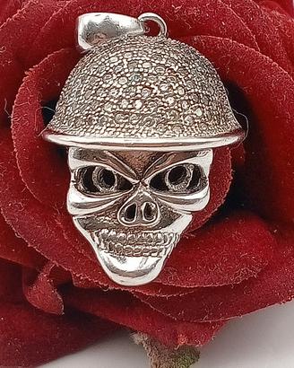 ciondolo teschio argento 925 zirconi punk bikers 