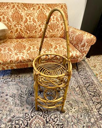 tavolino carrello portavivande in bambù e rattan