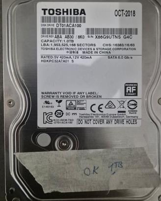 Hard Disk 3.5" Toshiba 1TB sata III - testato 