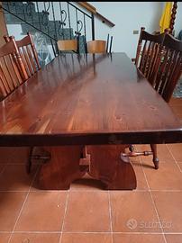 Tavolo 6 posti legno massiccio ciliegio, con 6 sed