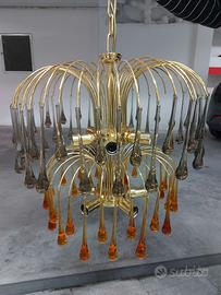 Lampadario ottone e gocce di cristallo