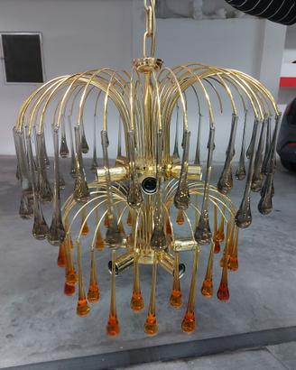 Lampadario ottone e gocce di cristallo