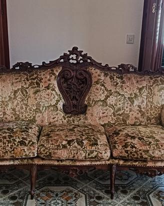 Divano 3 posti vintage in legno intagliato