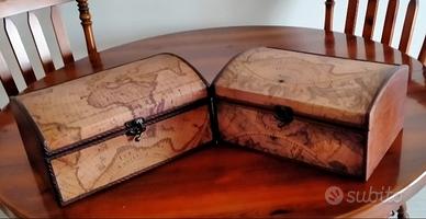 BAULETTO vintage in legno con mappe