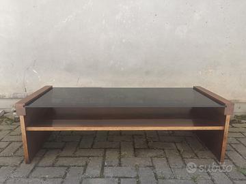 Tavolino vintage legno e vetro fumé
