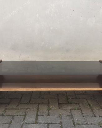 Tavolino vintage legno e vetro fumé