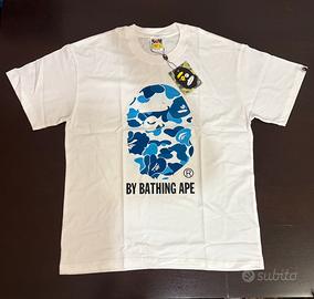 A Bathing Ape T-Shirt Bianca Stampa Camo Blu (L)