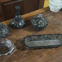 Set da toeletta vintage in vetro e argento decorat