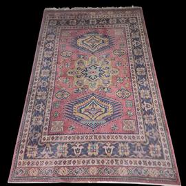 Tappeto Orientale a Medaglione Rosso e Crema